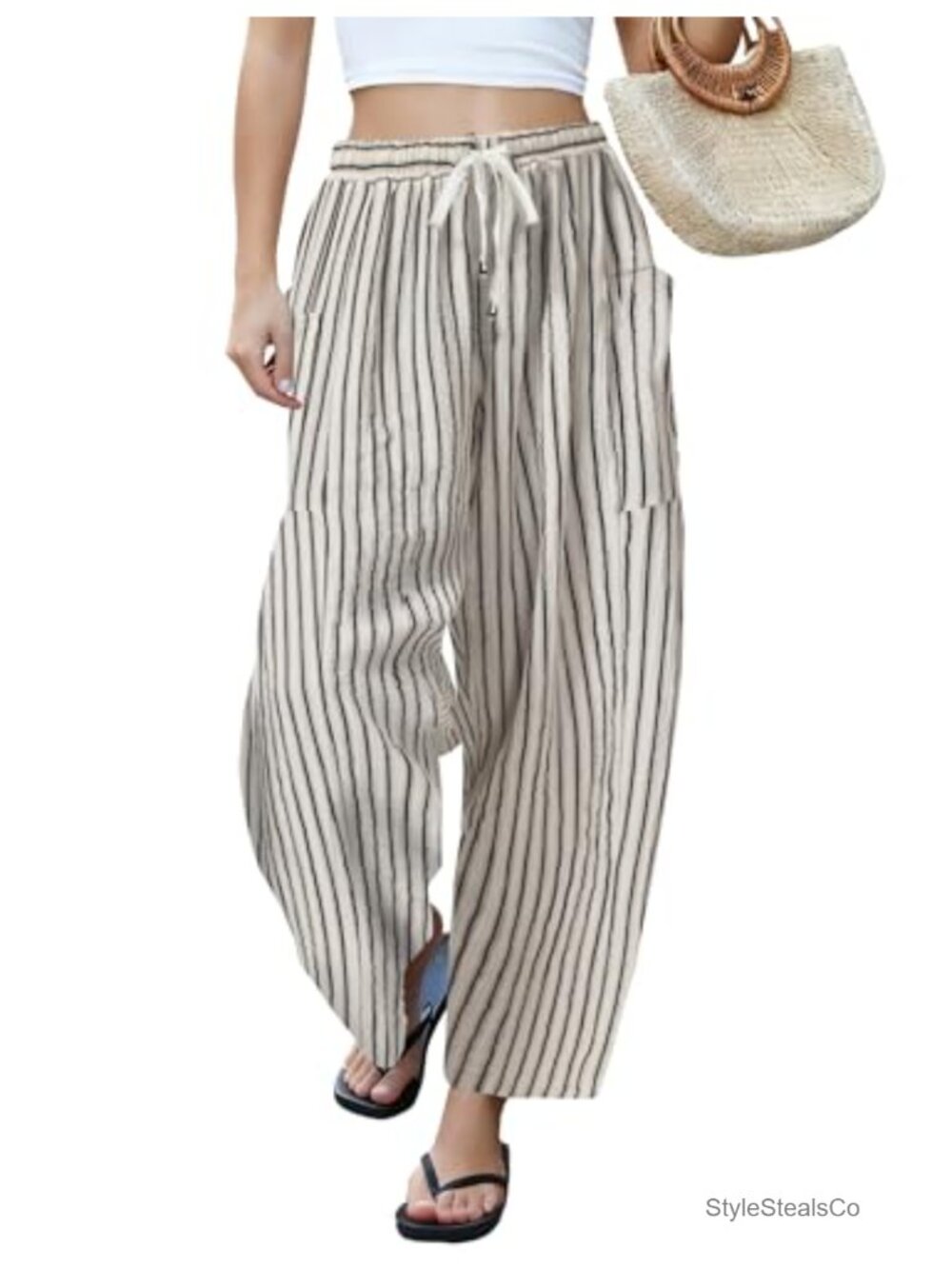 Wide Leg Linen Pants Drawstring Palazzo Harem Pants Women